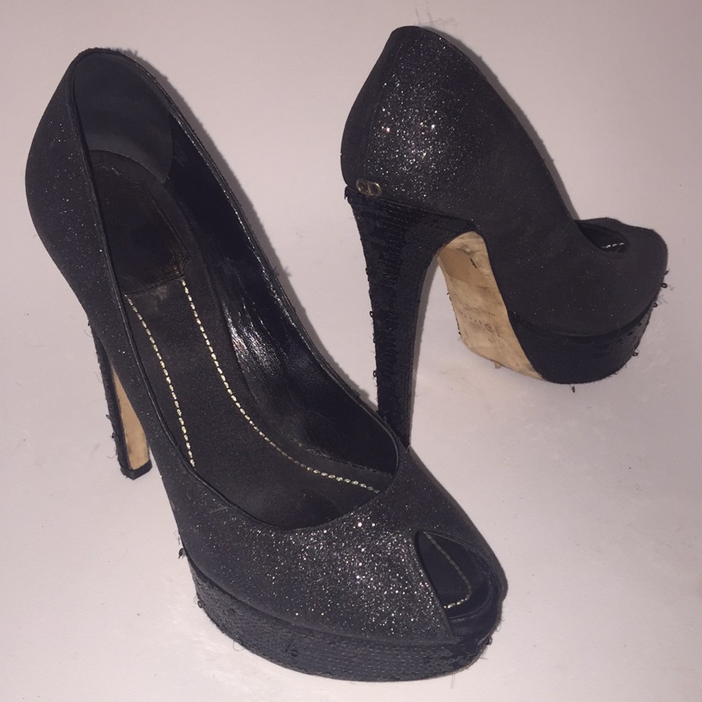 Christian Dior Glitter & Sequin Platform Stilettos